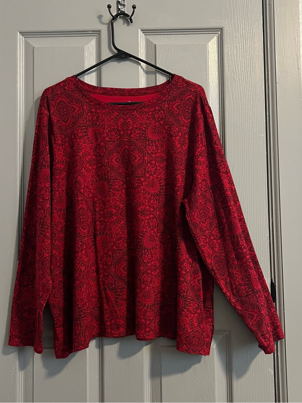 J. Jill Red Paisley Long Sleeve Tee Pima Cotton Crew Neck Casual Modern Elevated